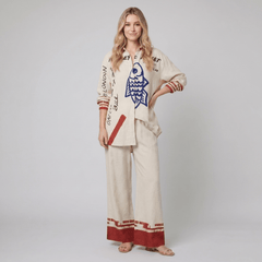 Rounelle Linen Set | Lightweight, Relaxed Fit with Blue Fish Print