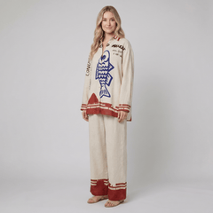 Rounelle Linen Set | Lightweight, Relaxed Fit with Blue Fish Print