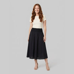 Sable Midi Skirt | Lightweight Cotton Poplin, Crochet Waistband