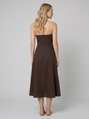 Sable Strapless Dress | Stretch Linen, Dark Brown Summer Dress for Women