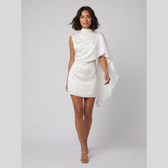 Sari | Asymmetrical Mini Dress Satin, Ruched Design, Zipper Closure