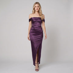 Sasha | Maxi Dress Off Shoulder, Ruched Design, Shimmer Knit