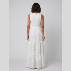 Sera | Maxi Dress Sleeveless, Soft Ribbed Bodice, Eyelet Lace