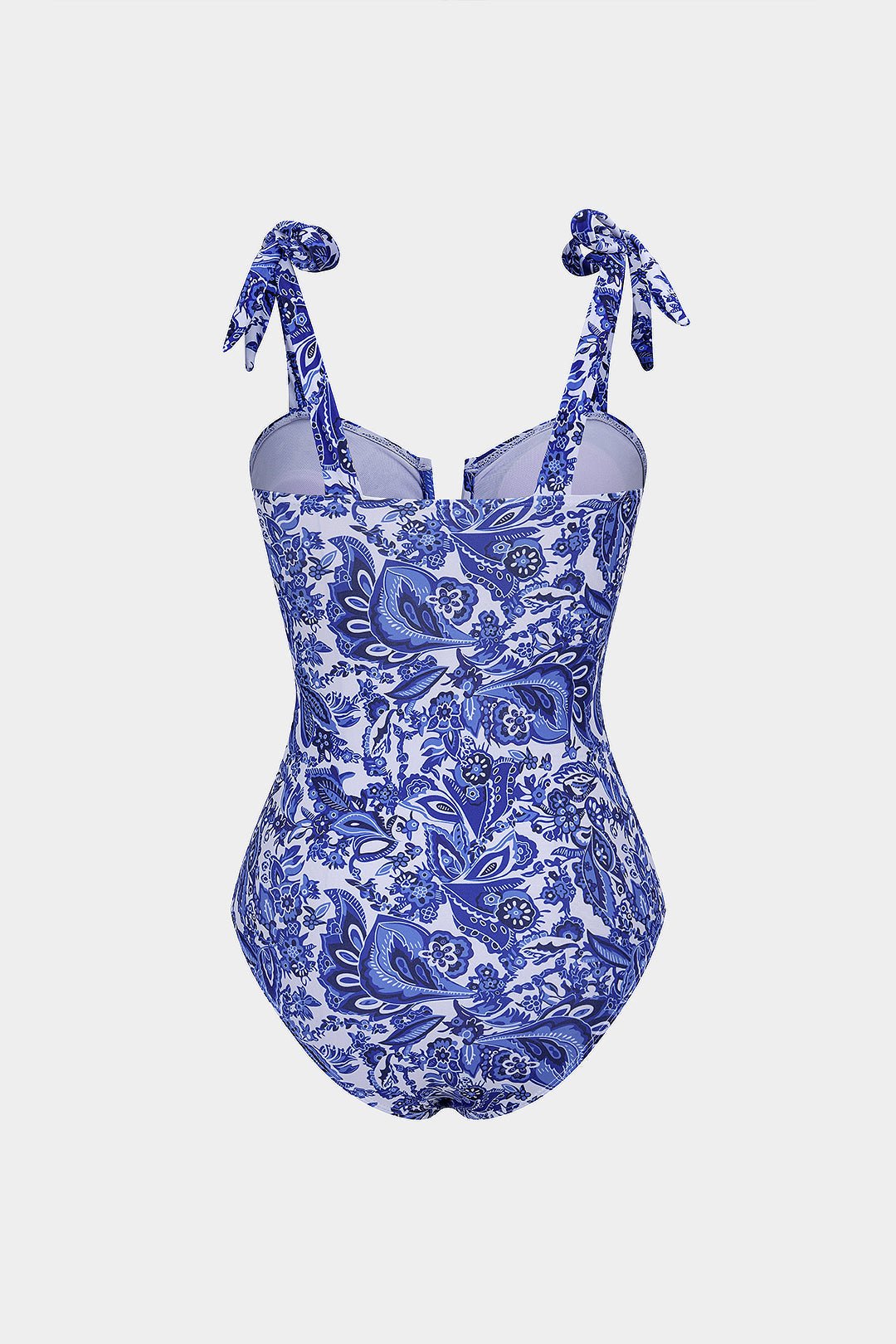Retro Print V-Neck Tie-Up One-Piece Swimsuit
