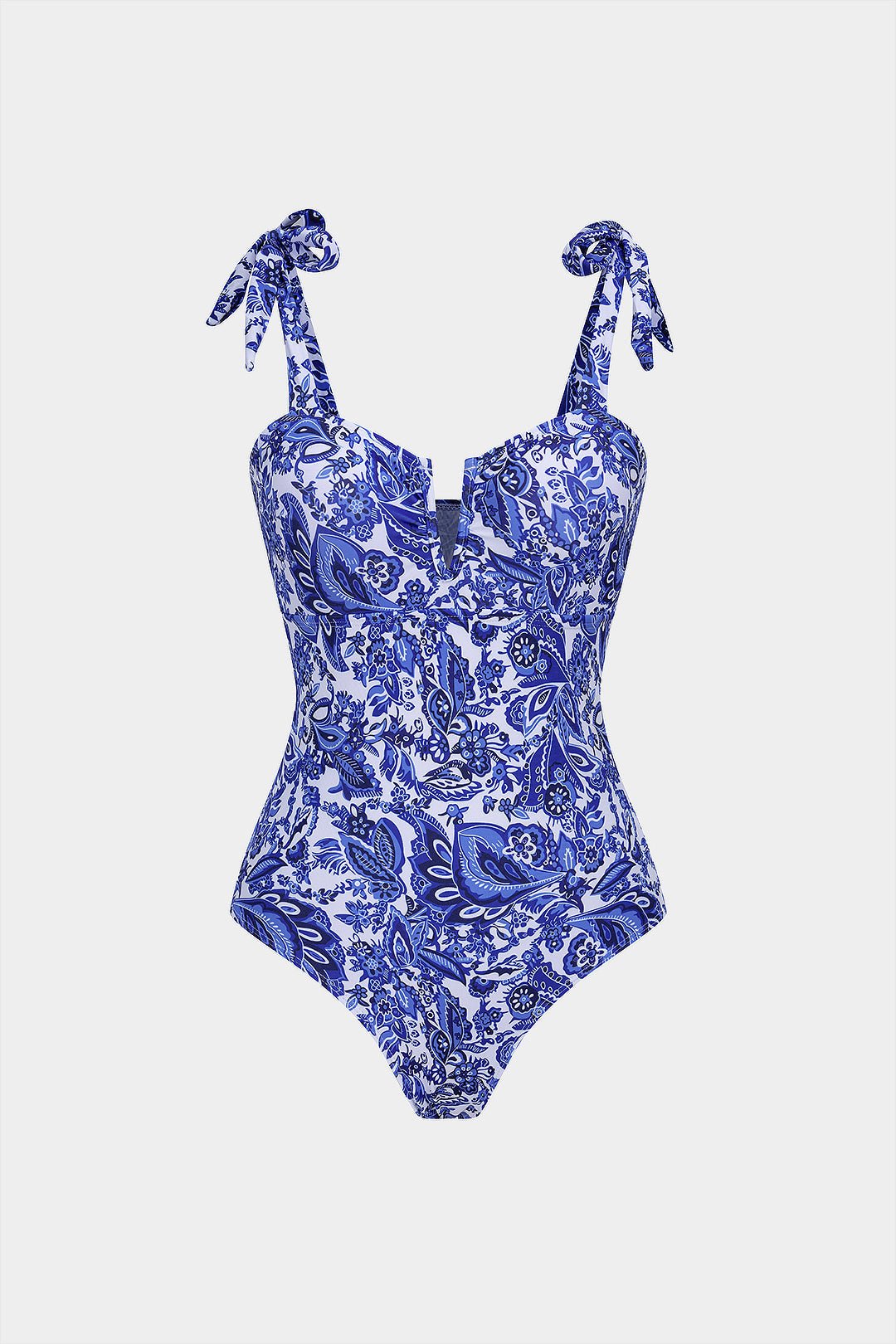 Retro Print V-Neck Tie-Up One-Piece Swimsuit