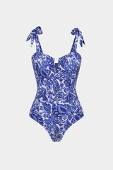 Retro Print V-Neck Tie-Up One-Piece Swimsuit