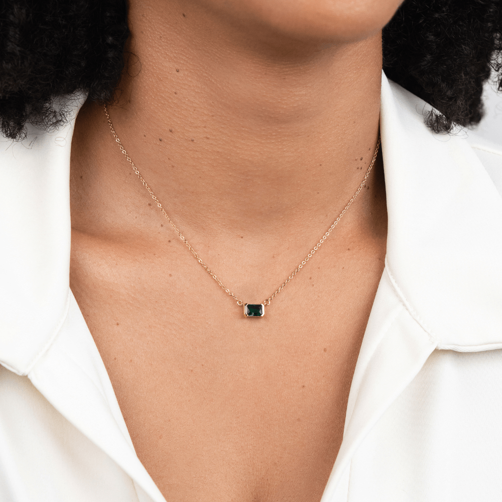 Mona Green Emerald Necklace | Stainless Steel, Adjustable Length