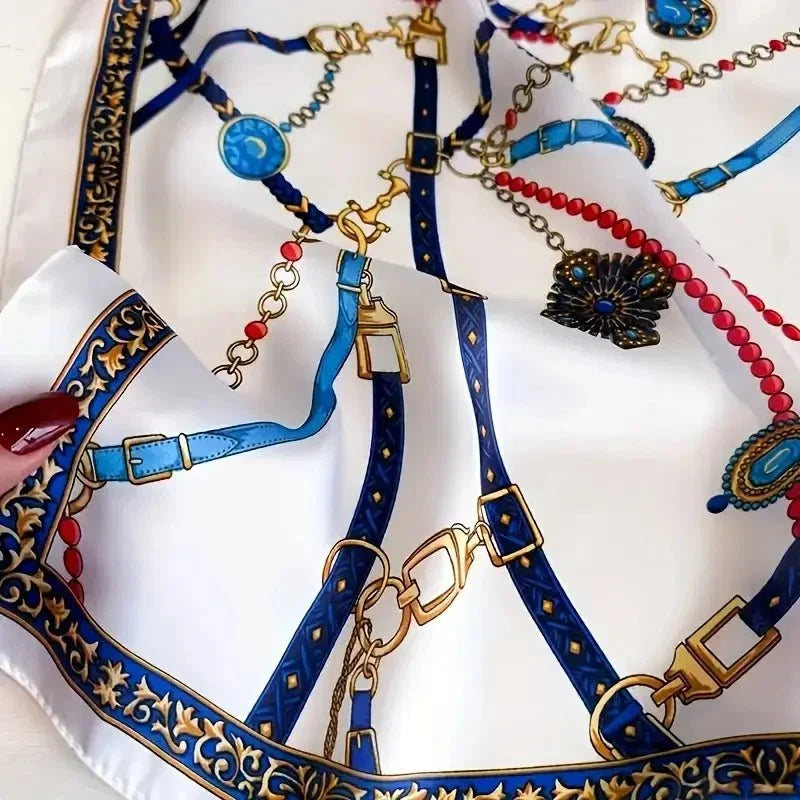 Rosa Silk Scarf | Vintage Equestrian Chain Print, Luxurious Square Scarf for Women