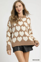 Ember | Mix Heart Pattern Pearl Accent Sweater