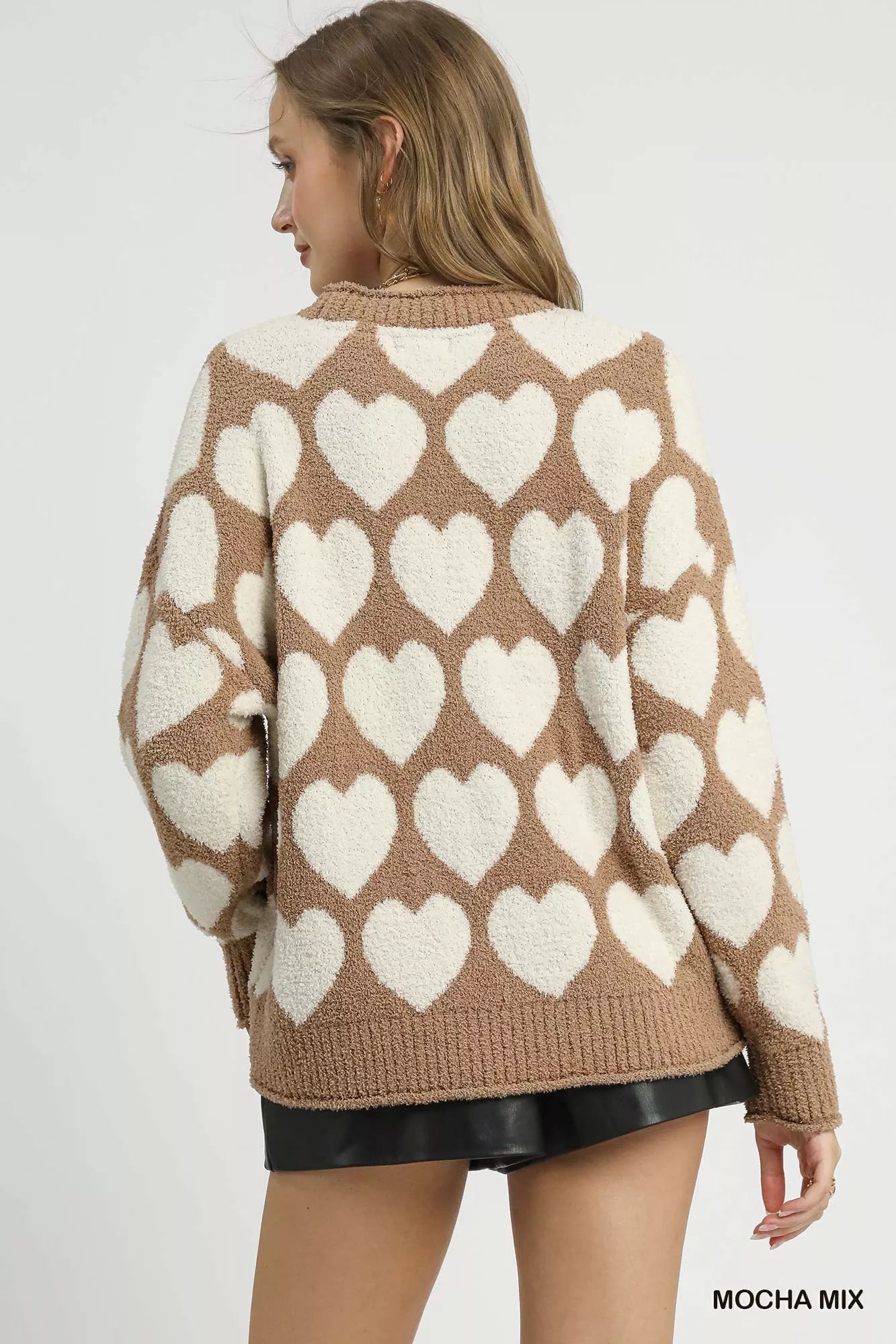 Ember | Mix Heart Pattern Pearl Accent Sweater