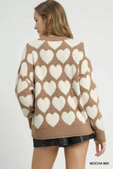 Ember | Mix Heart Pattern Pearl Accent Sweater