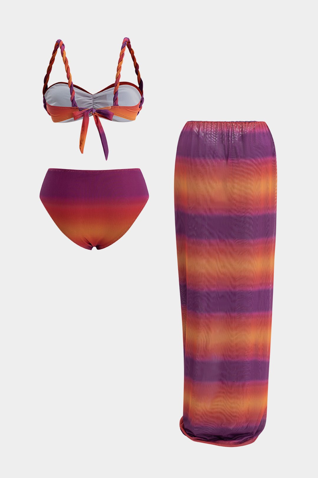 Mesh | Ombre Braided Three-Pieces Bikini Set