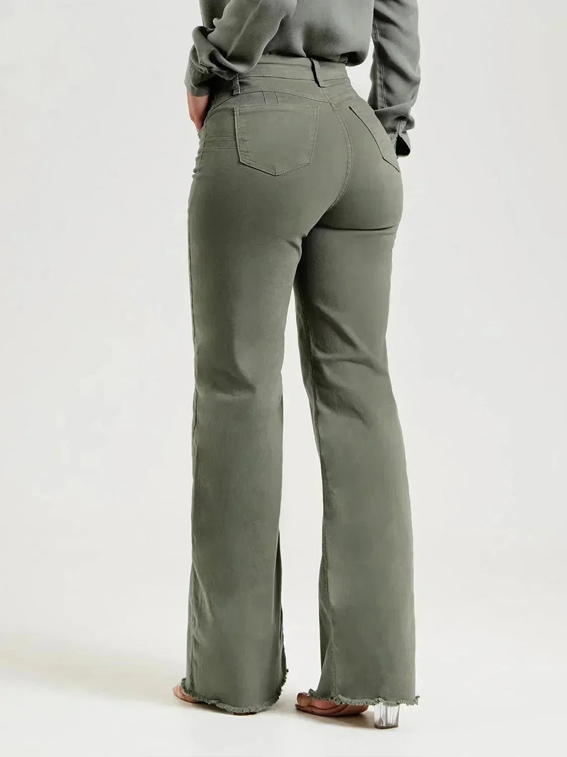 Jade Wide-Leg Trousers | Frayed Hem, Soft Denim