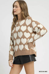 Ember | Mix Heart Pattern Pearl Accent Sweater