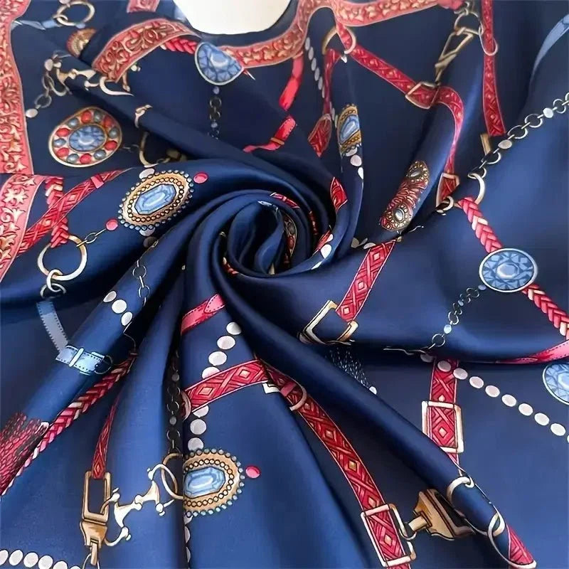 Rosa Silk Scarf | Vintage Equestrian Chain Print, Luxurious Square Scarf for Women