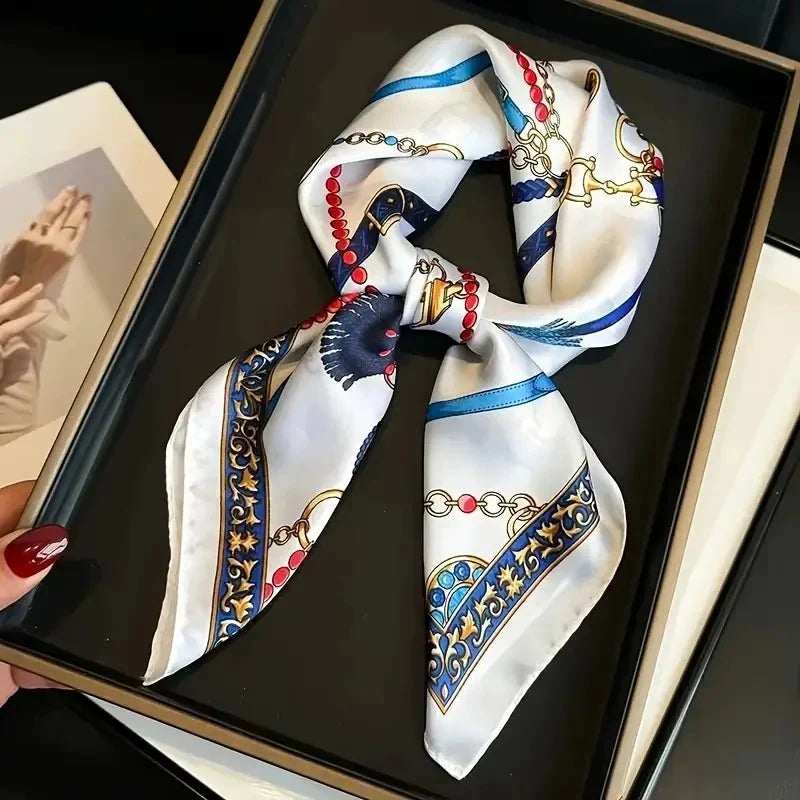 Rosa Silk Scarf | Vintage Equestrian Chain Print, Luxurious Square Scarf for Women