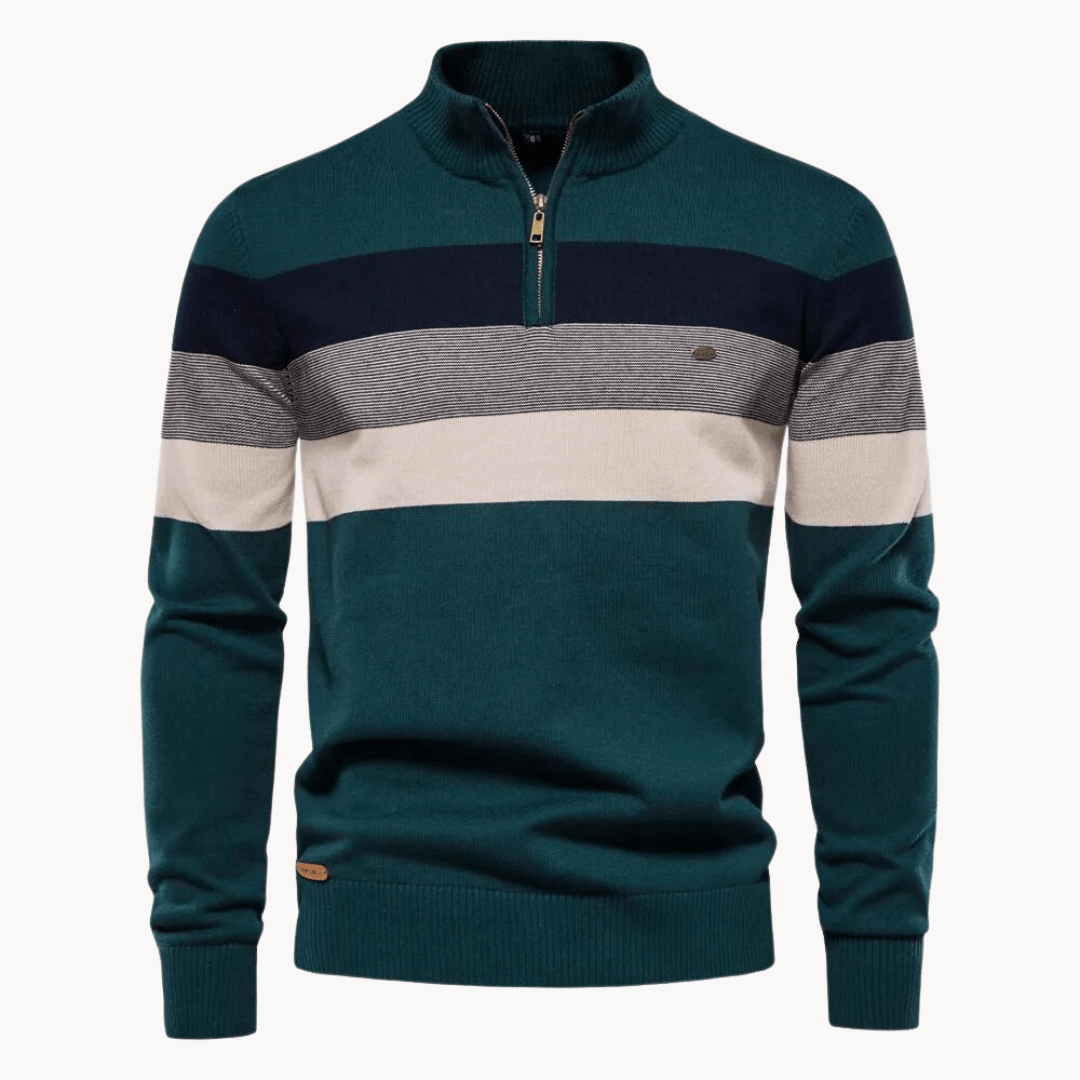 Quest Quarter-Zip Sweater | Striped Cotton Blend, Relaxed Fit