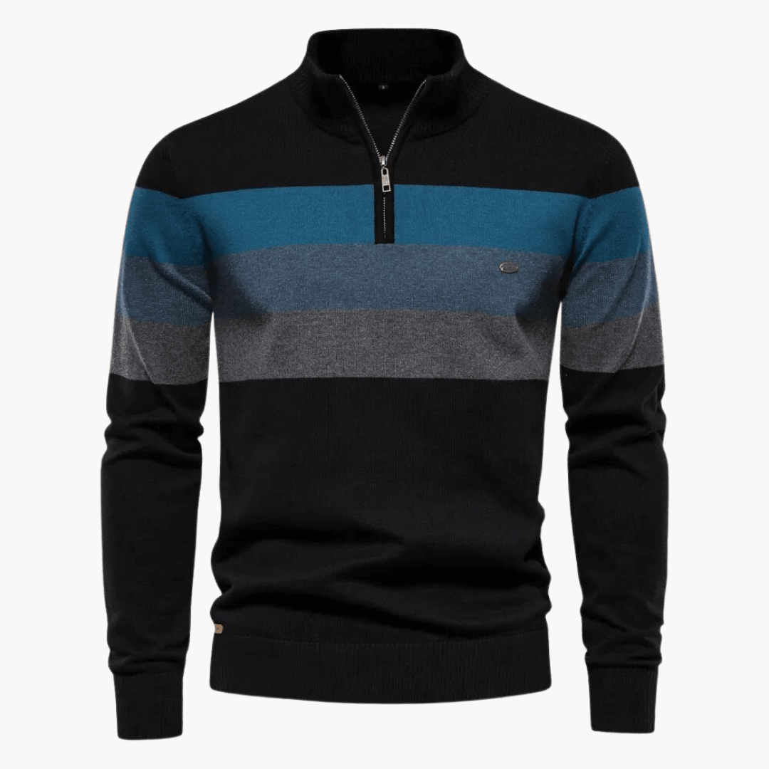 Quest Quarter-Zip Sweater | Striped Cotton Blend, Relaxed Fit