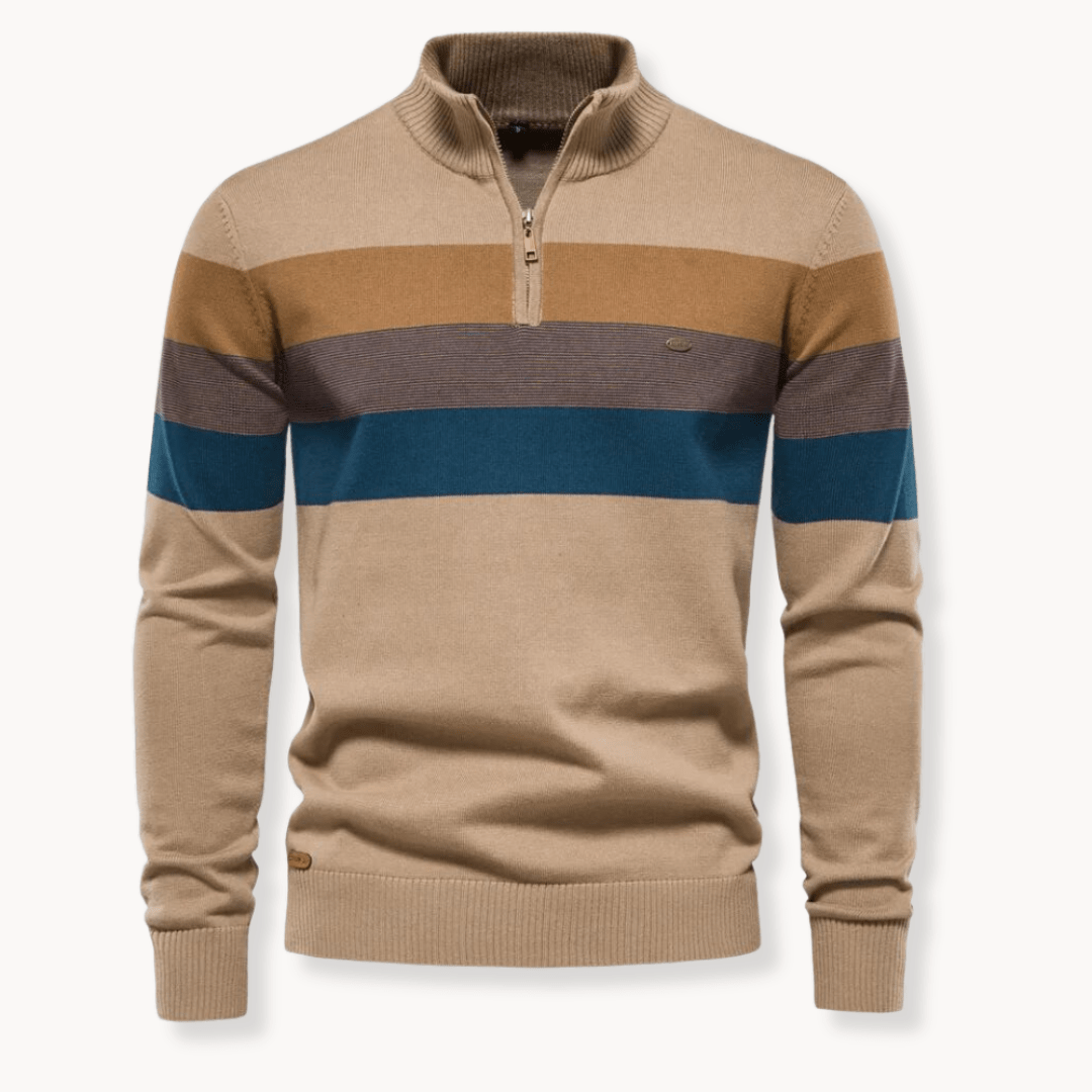 Quest Quarter-Zip Sweater | Striped Cotton Blend, Relaxed Fit