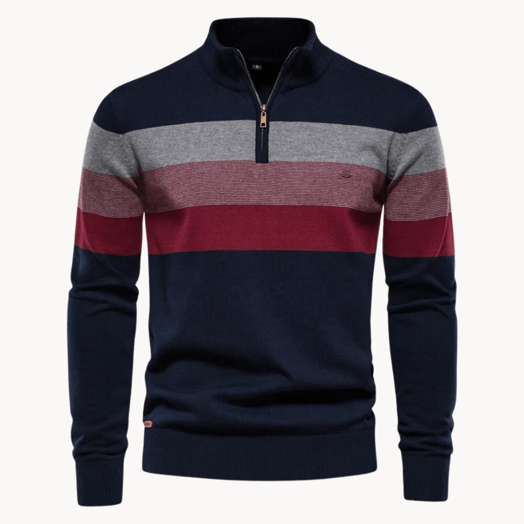 Quest Quarter-Zip Sweater | Striped Cotton Blend, Relaxed Fit