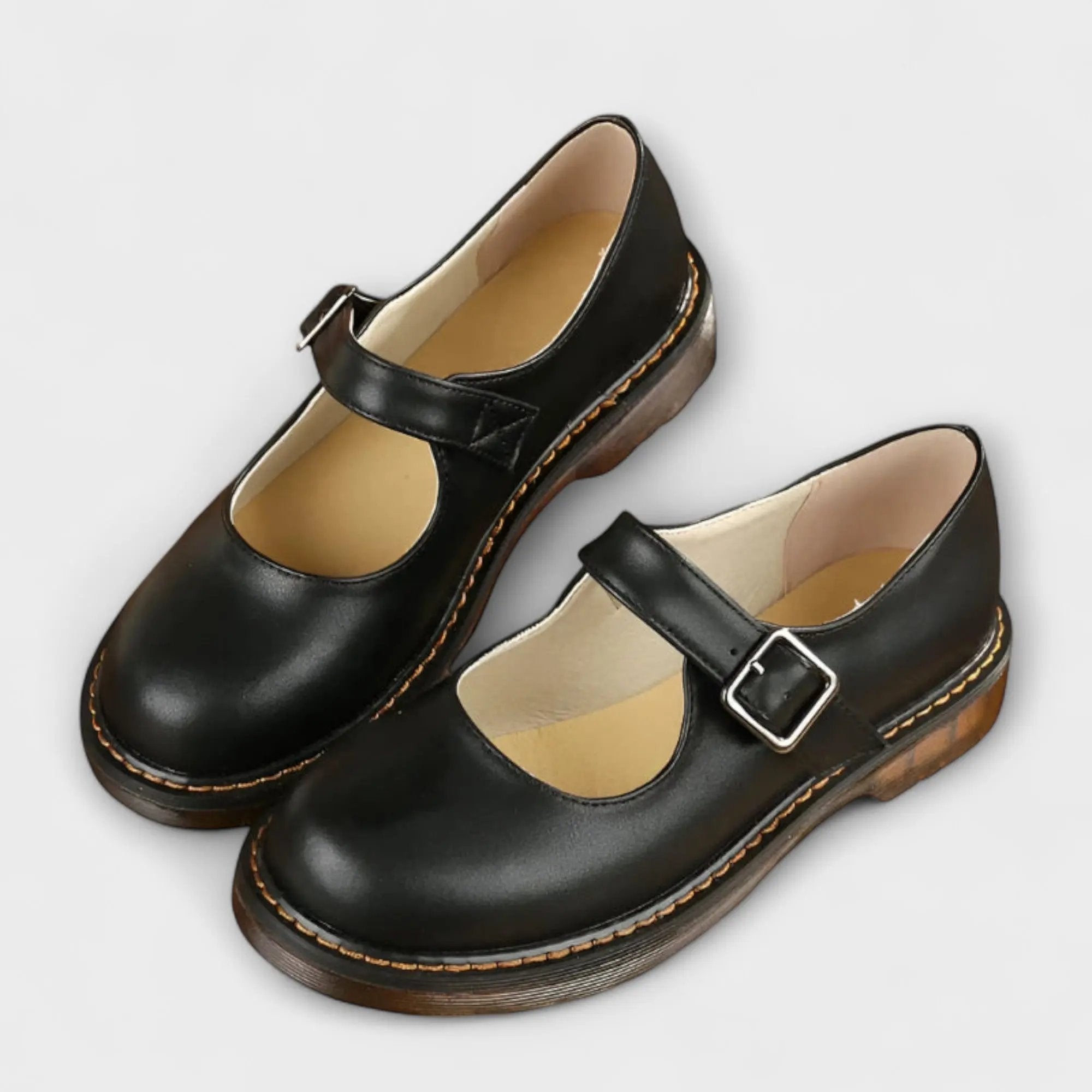 Maya Black Flats | Adjustable Buckle, Comfortable Synthetic Leather