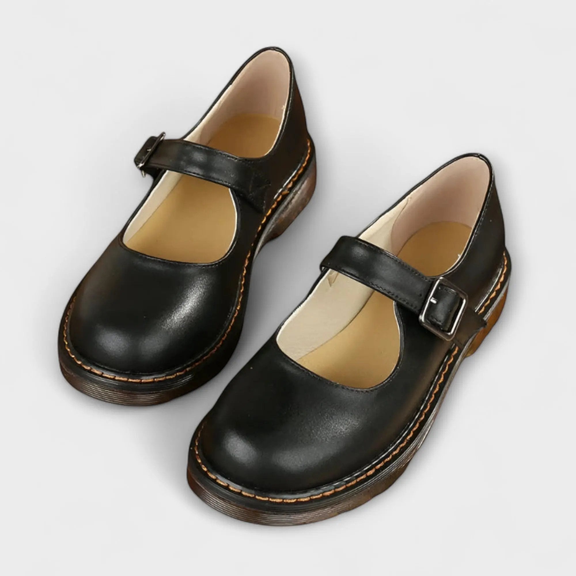 Maya Black Flats | Adjustable Buckle, Comfortable Synthetic Leather