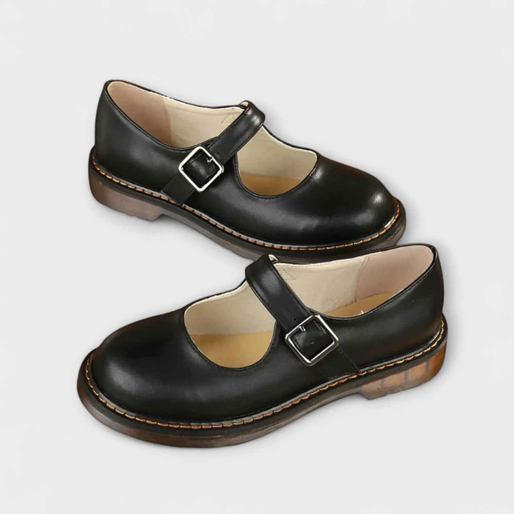 Maya Black Flats | Adjustable Buckle, Comfortable Synthetic Leather