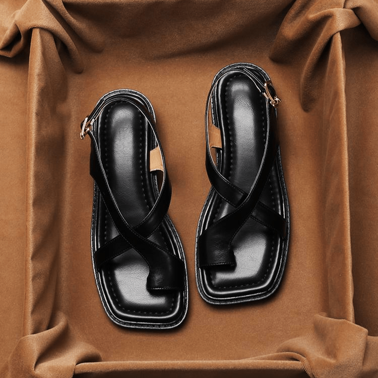 Ivy Cross Sandals | Leather Blend, Orthopedic Cushioned Footbed
