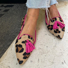 Jade Loafers for Women | Orthopedic, Animal Print with Pink Tassels