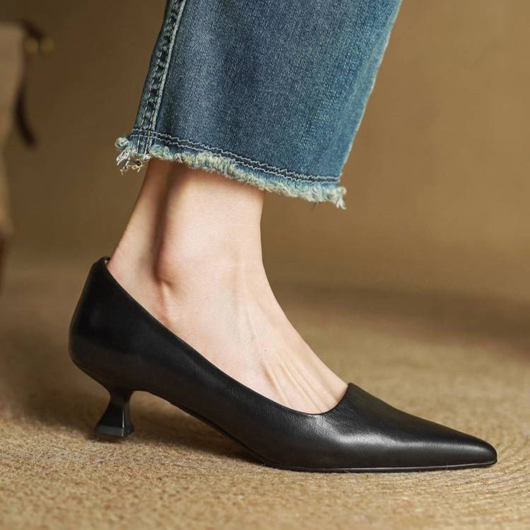 Sera Leather Heels | Leather Blend, Elegant 4.5 cm Kitten Heel