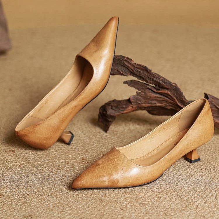 Sera Leather Heels | Leather Blend, Elegant 4.5 cm Kitten Heel