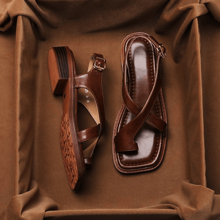 Ivy Cross Sandals | Leather Blend, Orthopedic Cushioned Footbed