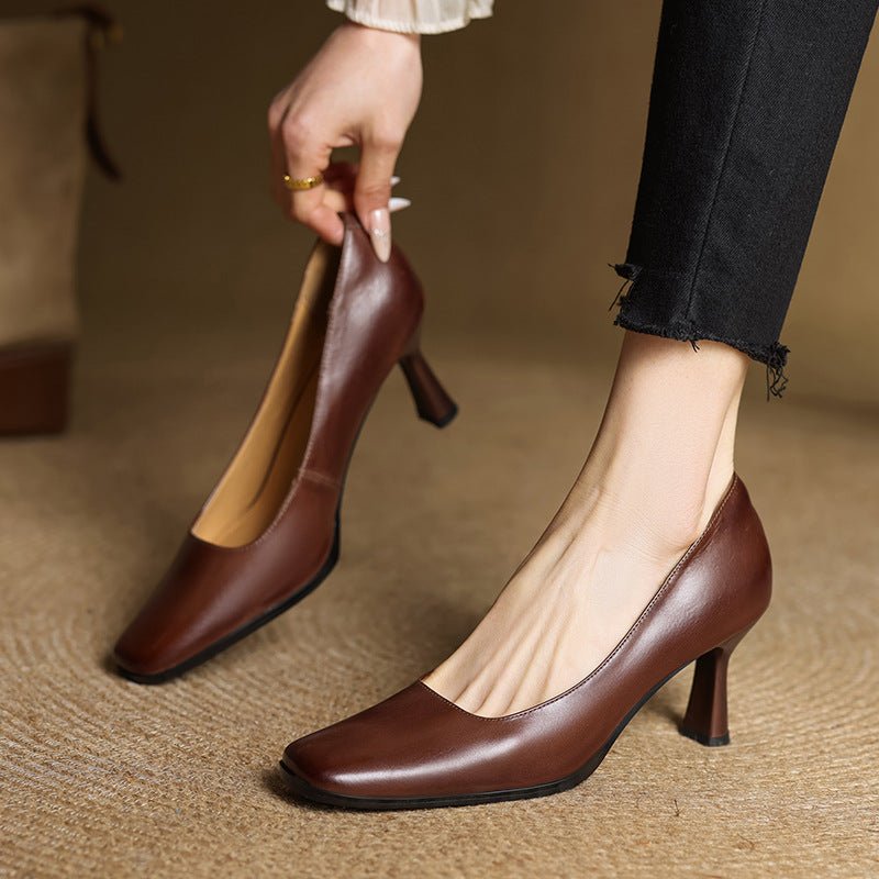 Elviera | Square Leather Heels