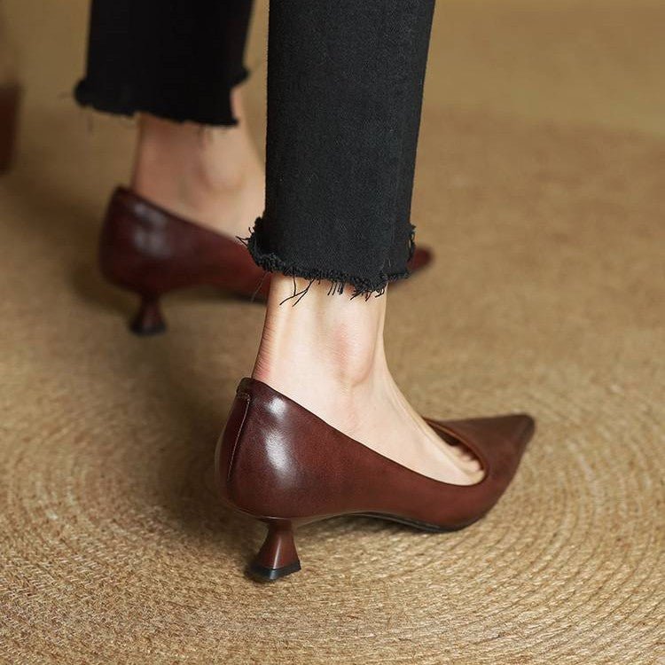 Sera Leather Heels | Leather Blend, Elegant 4.5 cm Kitten Heel