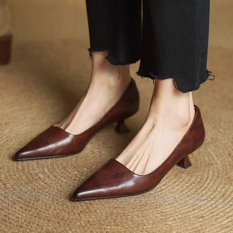 Sera Leather Heels | Leather Blend, Elegant 4.5 cm Kitten Heel
