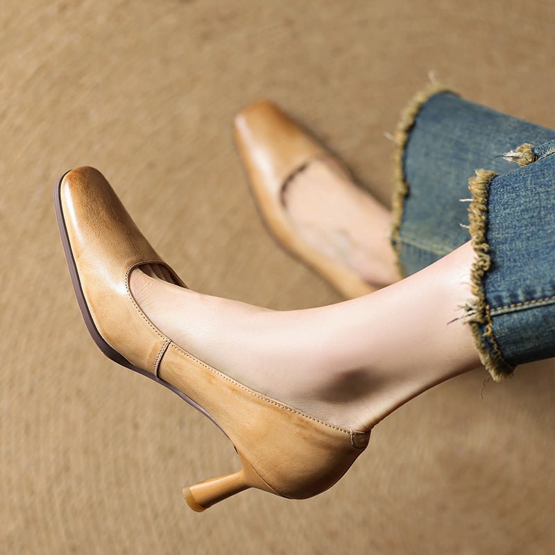 Elviera | Square Leather Heels