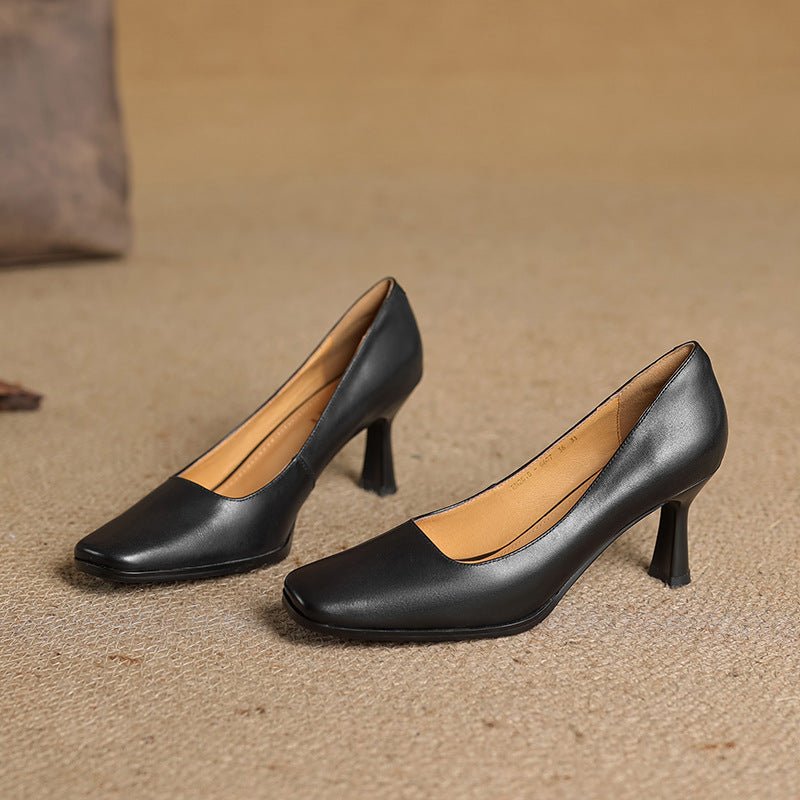 Elviera | Square Leather Heels