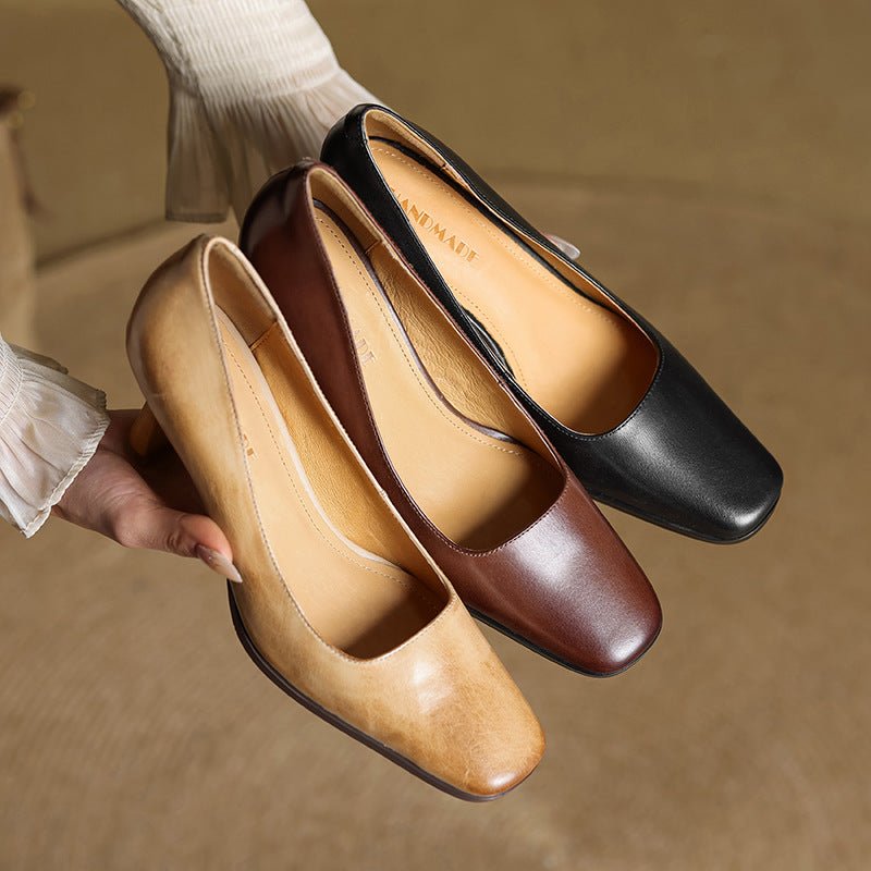 Elviera | Square Leather Heels