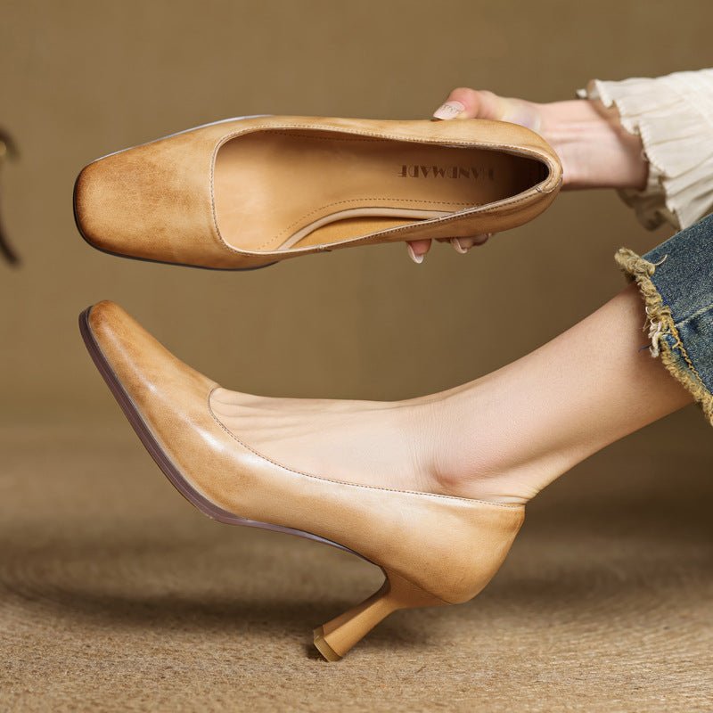 Elviera | Square Leather Heels