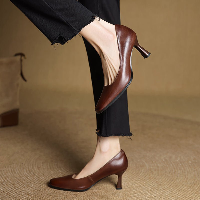 Elviera | Square Leather Heels