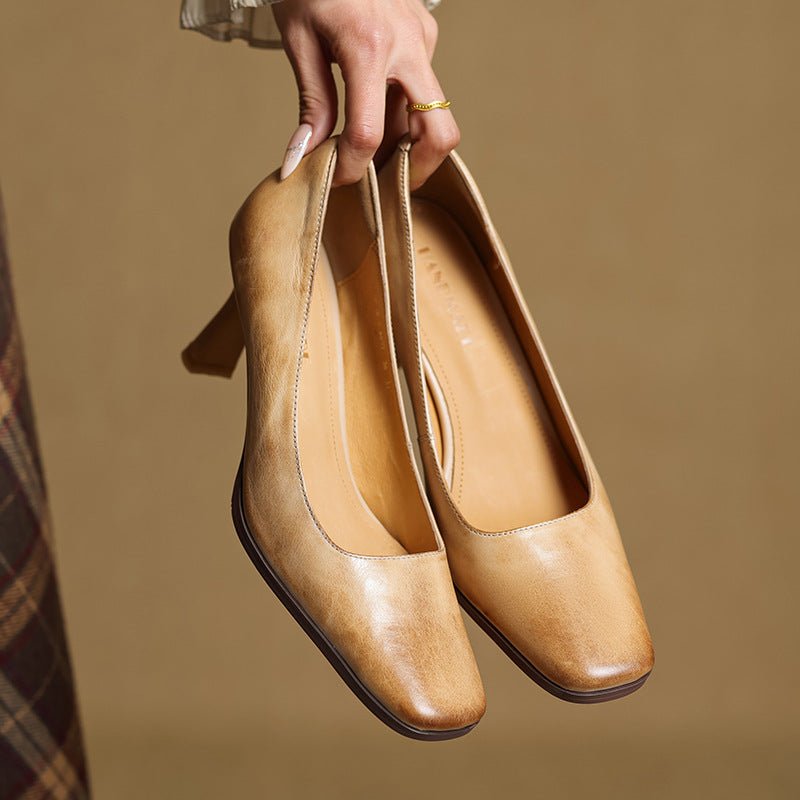 Elviera | Square Leather Heels