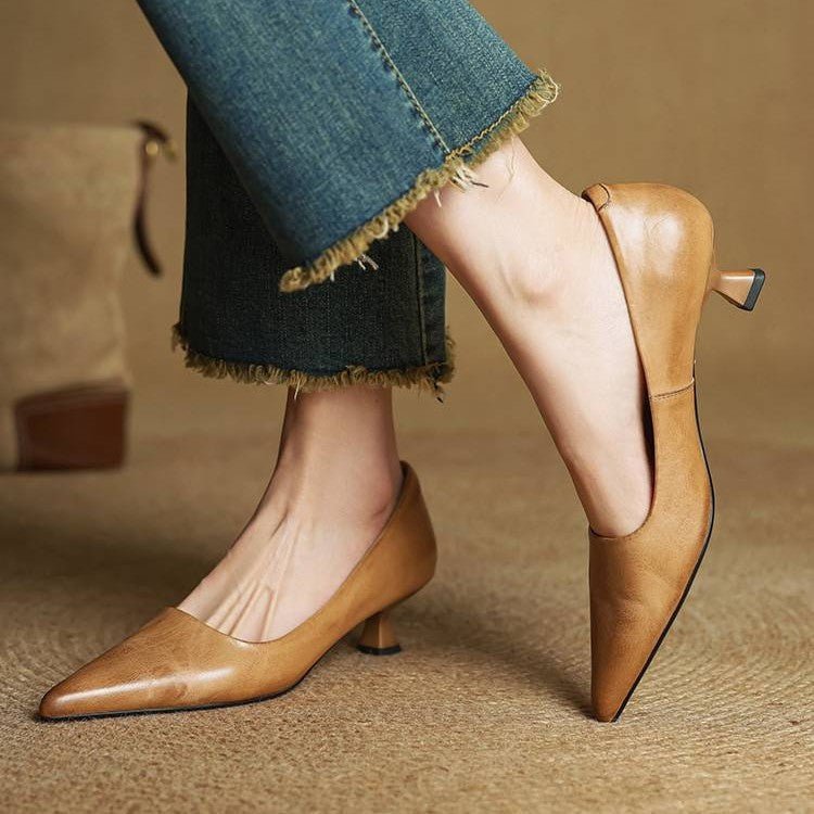 Sera Leather Heels | Leather Blend, Elegant 4.5 cm Kitten Heel