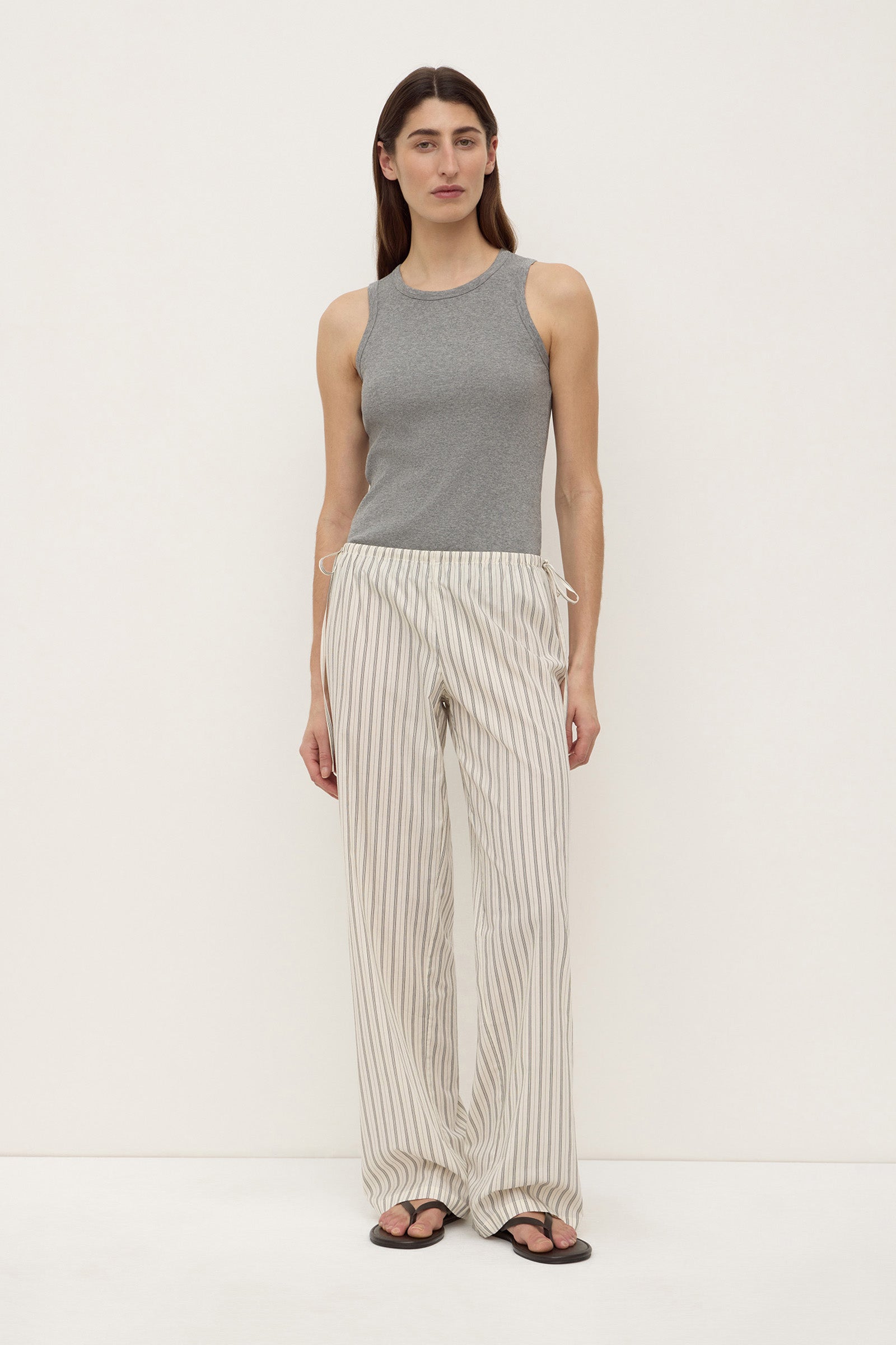 Riva Stripe Pants | Low-Rise Cotton, Elastic Waistband
