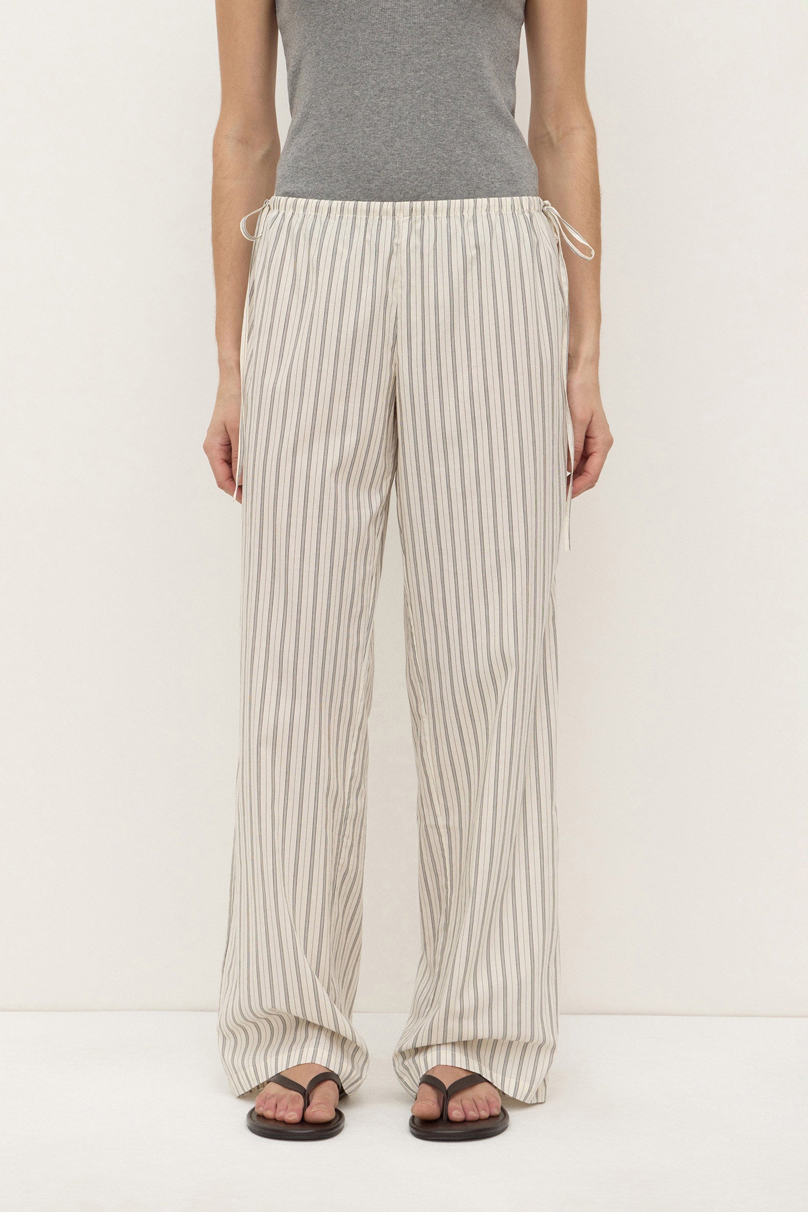 Riva Stripe Pants | Low-Rise Cotton, Elastic Waistband