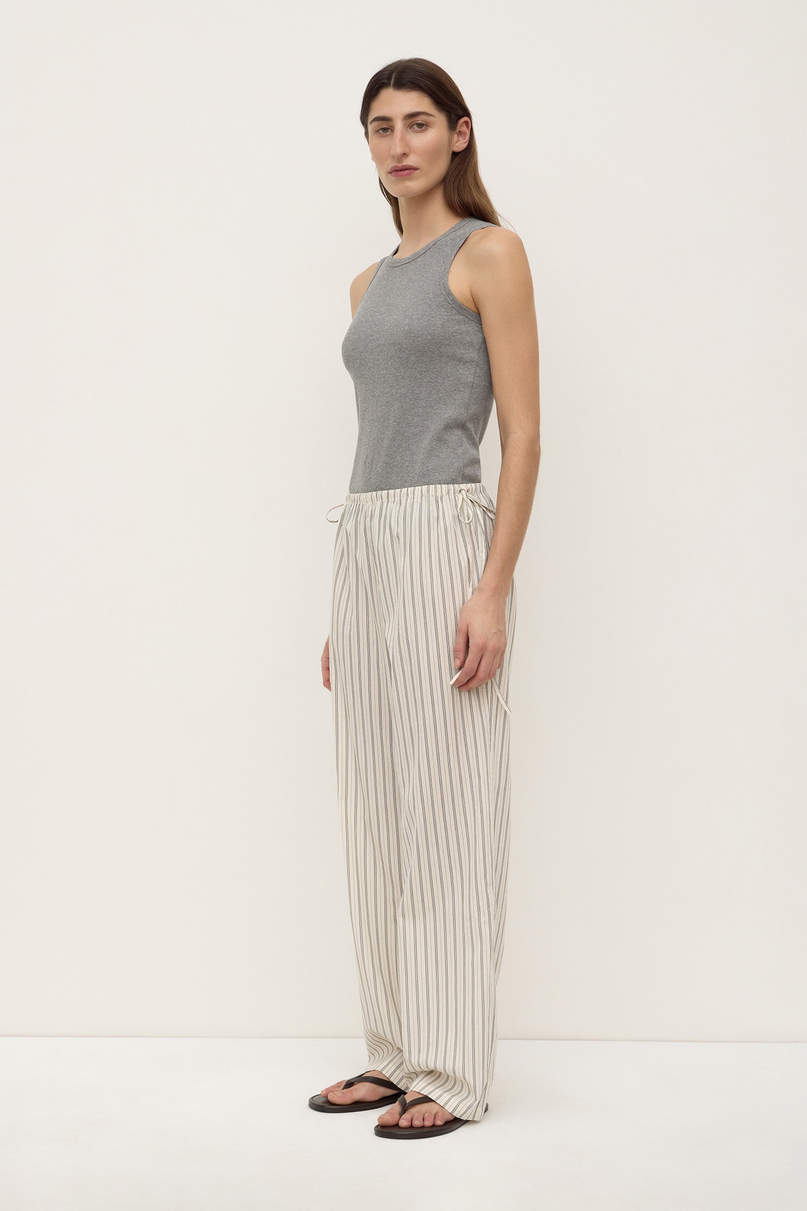 Riva Stripe Pants | Low-Rise Cotton, Elastic Waistband