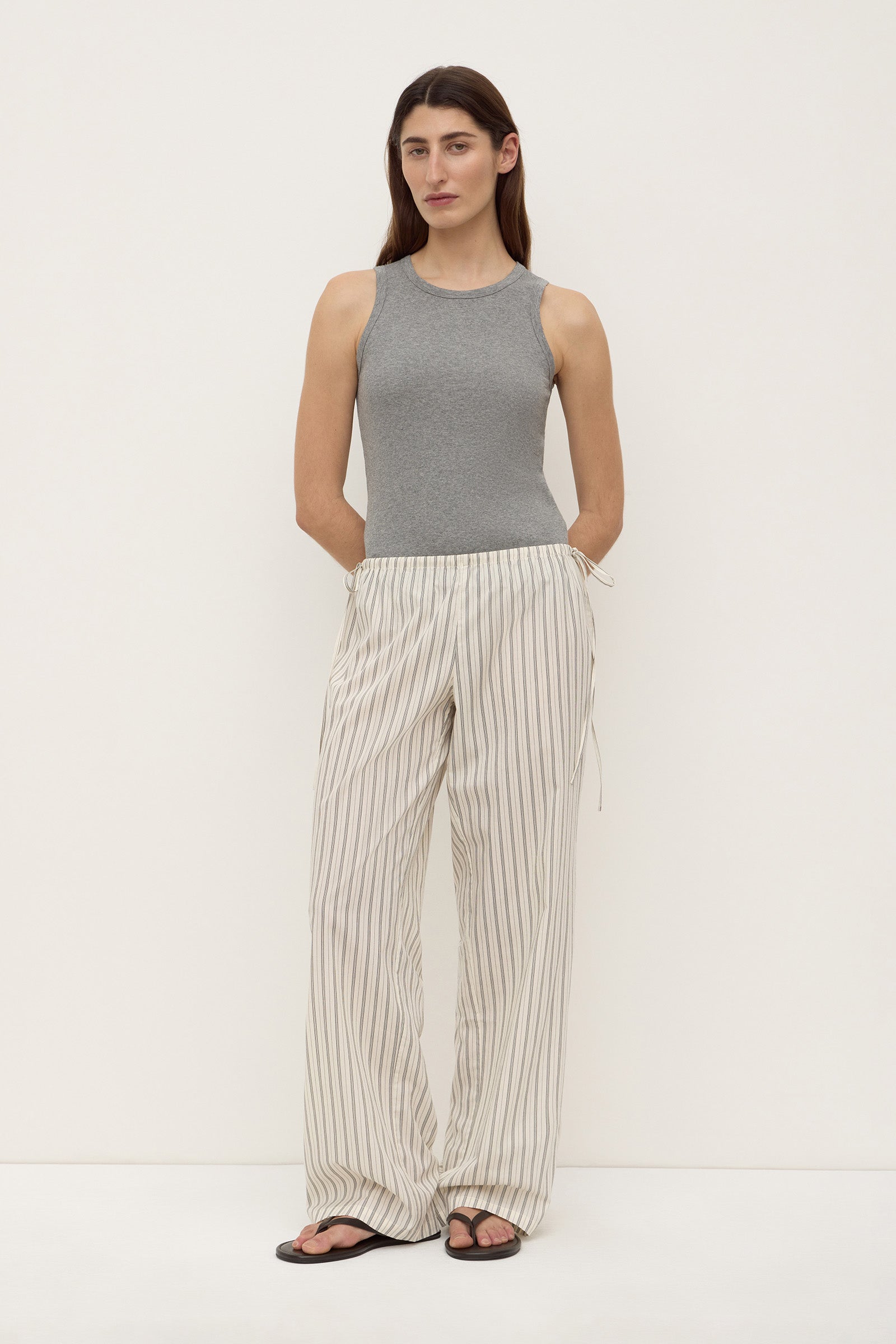 Riva Stripe Pants | Low-Rise Cotton, Elastic Waistband