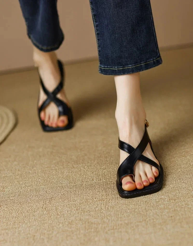 Ivy Cross Sandals | Leather Blend, Orthopedic Cushioned Footbed