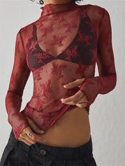 Liana Floral Lace Top | High-Neck, Mesh Design