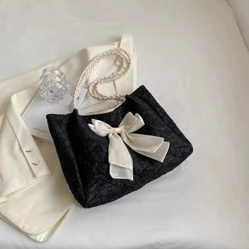 Large Bow Accent Tote Bag | Soft Textured Finish