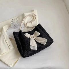 Large Bow Accent Tote Bag | Soft Textured Finish